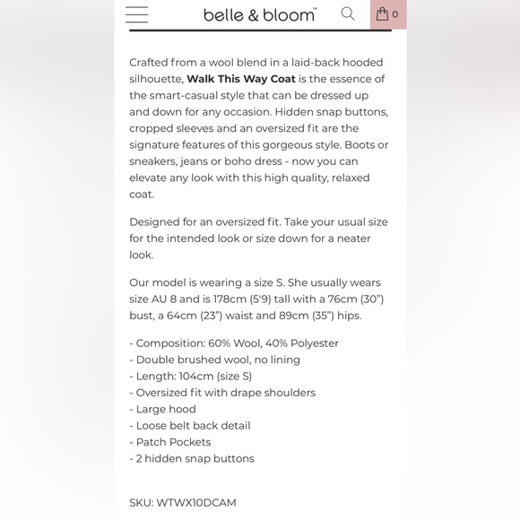 Belle & Bloom Walk This Way Wool Blend Oversized Coat- Dark Camel - Picture 8 of 10